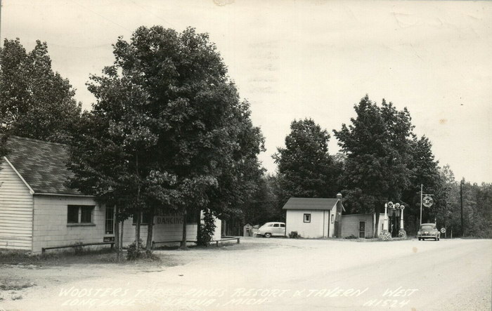 Alpena Mi Gas Station Wooster Tree Pines Resort Vintage Real Photo Postcard Rppc